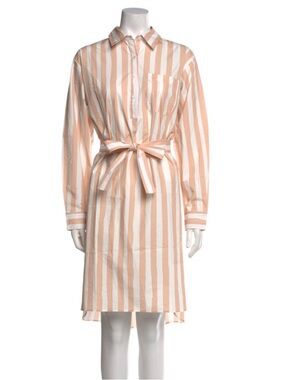 A.P.C. Peach and White Striped Tie-Waist Shirt Dress